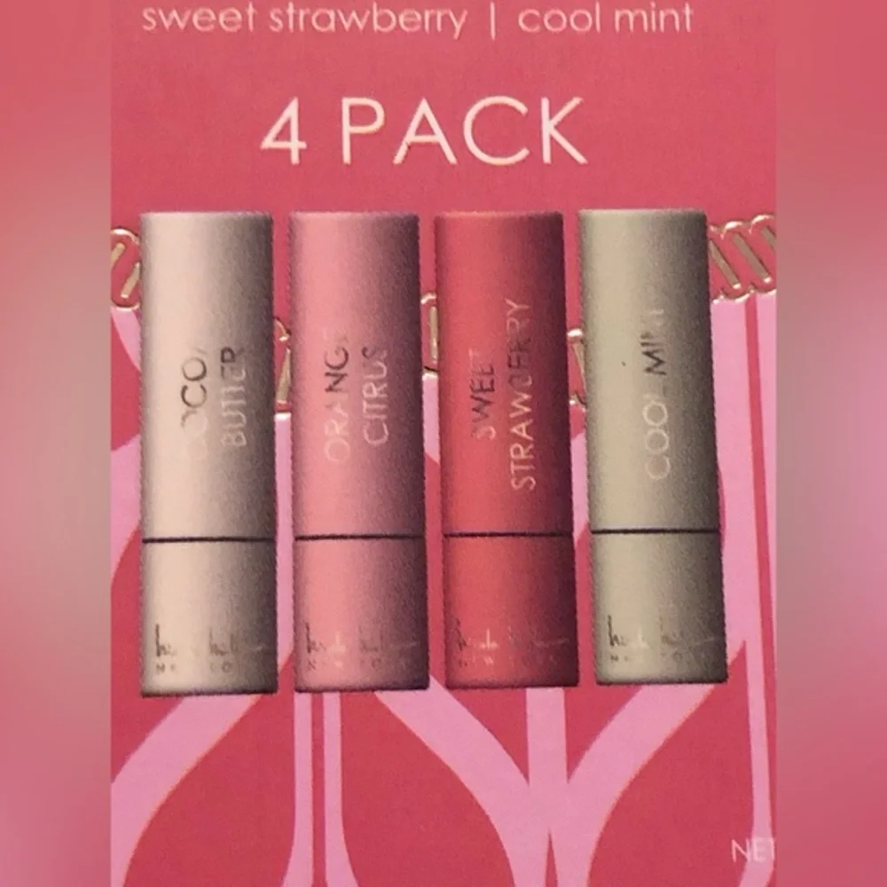 Nicole Miller 5piece 4pack lip balm set in‎ quilted pink case new